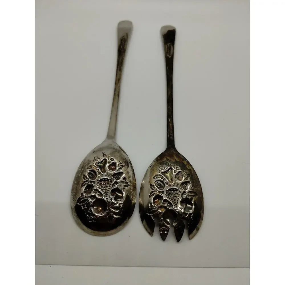 Vintage Sheffield England Silver Plated Serving Spoon and Fork Set 9.5